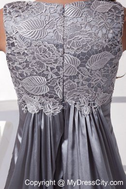 2013 Grey Column Scoop Lace Prom Dress with Brush Train