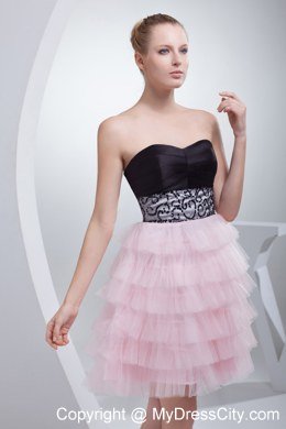 Column Sweetheart Beading Tiered Short Pink Prom Dress for Girls