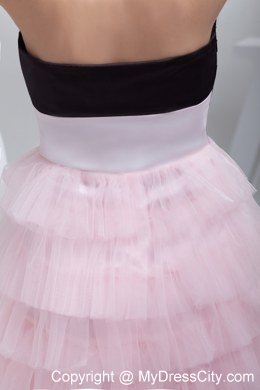 Column Sweetheart Beading Tiered Short Pink Prom Dress for Girls