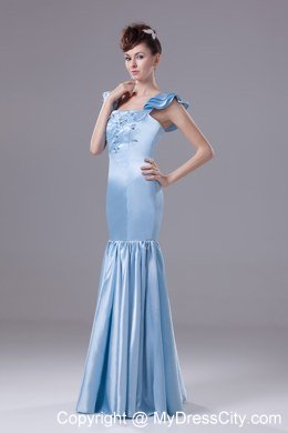 Mermaid Square Beading Baby Blue Prom Dress with Sleeves