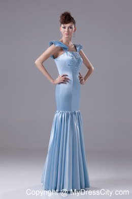 Mermaid Square Beading Baby Blue Prom Dress with Sleeves