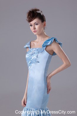 Mermaid Square Beading Baby Blue Prom Dress with Sleeves