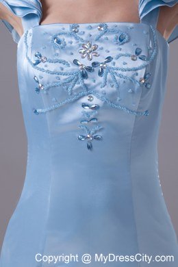 Mermaid Square Beading Baby Blue Prom Dress with Sleeves