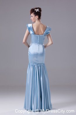 Mermaid Square Beading Baby Blue Prom Dress with Sleeves