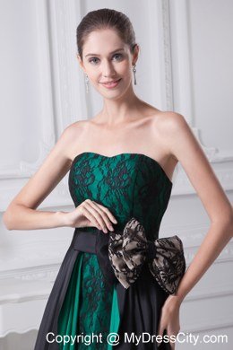 High-low Sweetheart Bowknot Lace Black and Green Prom Dresses