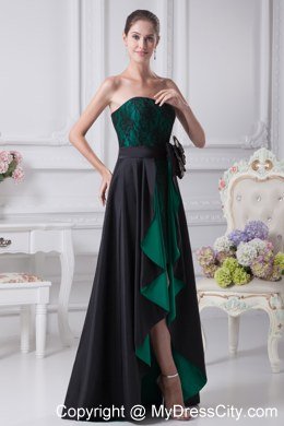 High-low Sweetheart Bowknot Lace Black and Green Prom Dresses