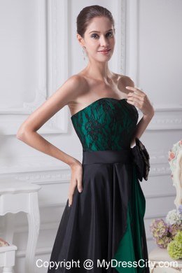 High-low Sweetheart Bowknot Lace Black and Green Prom Dresses