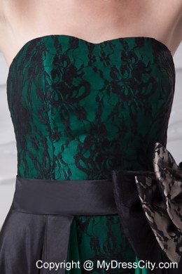 High-low Sweetheart Bowknot Lace Black and Green Prom Dresses