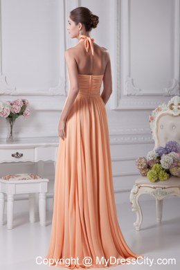 Halter top beading prom gowns with ruching waistband