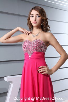 Hot Pink Column Sweetheart Beading Prom Dresses for 2013 Spring