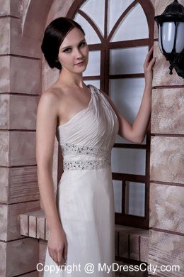 Beaded Decorate Waist Empire One Shoulder Beading Prom Dresses