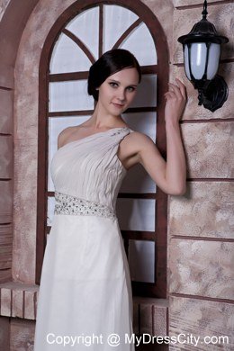 Beaded Decorate Waist Empire One Shoulder Beading Prom Dresses