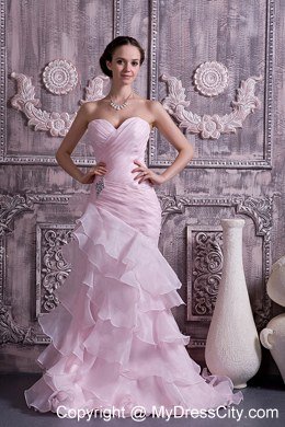 2013 Baby Pink Prom Dress Column Sweetheart Ruching Beading