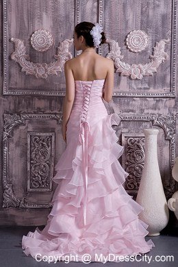 2013 Baby Pink Prom Dress Column Sweetheart Ruching Beading