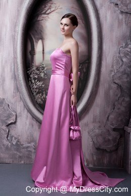 Elegant Rose Pink A-line Princess Strapless Bow Prom Dress