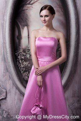 Elegant Rose Pink A-line Princess Strapless Bow Prom Dress