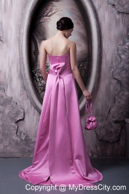 Elegant Rose Pink A-line Princess Strapless Bow Prom Dress