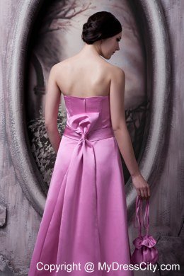 Elegant Rose Pink A-line Princess Strapless Bow Prom Dress