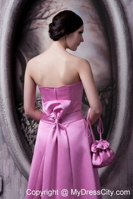 Elegant Rose Pink A-line Princess Strapless Bow Prom Dress