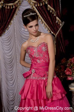 A-line Sweetheart Beading Tiered 2013 Prom Gowns in Hot Pink