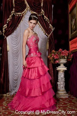 A-line Sweetheart Beading Tiered 2013 Prom Gowns in Hot Pink