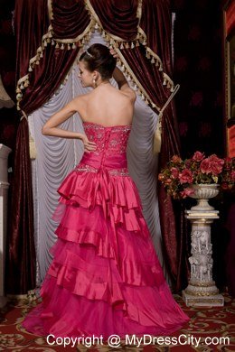 A-line Sweetheart Beading Tiered 2013 Prom Gowns in Hot Pink