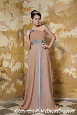 Beaded Decorate Shoulder Column Brown Long Prom Dresses