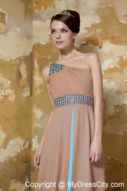 Beaded Decorate Shoulder Column Brown Long Prom Dresses