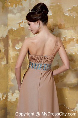 Beaded Decorate Shoulder Column Brown Long Prom Dresses