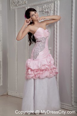 Baby Pink and White Mermaid Sweetheart Beading Prom Gowns