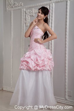 Baby Pink and White Mermaid Sweetheart Beading Prom Gowns