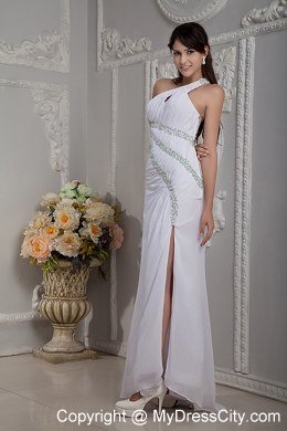 Single Shoulder Beading High Slit Prom Dresses With Brush Train