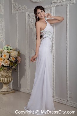 Single Shoulder Beading High Slit Prom Dresses With Brush Train