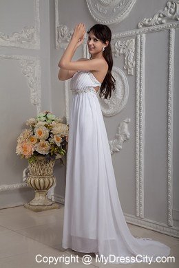 Pretty Column Strapless Beading Brush Train Prom Dress for Girls