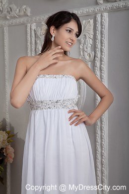 Pretty Column Strapless Beading Brush Train Prom Dress for Girls