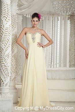 Sweetheart Beading Brush Train Light Yellow Spring Prom Dresses