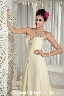 Sweetheart Beading Brush Train Light Yellow Spring Prom Dresses