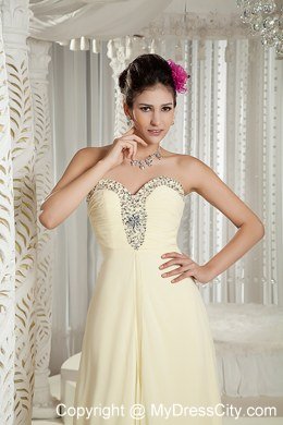 Sweetheart Beading Brush Train Light Yellow Spring Prom Dresses