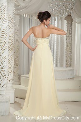 Sweetheart Beading Brush Train Light Yellow Spring Prom Dresses