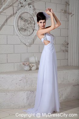 Elegant Empire Brush Train Single Shoulder Beading White Prom Dress