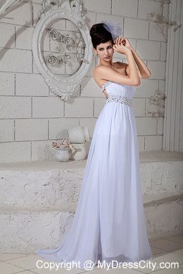 Dresses with the Back Covered Strapless Empire Beading Prom Dress