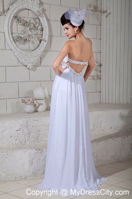 Dresses with the Back Covered Strapless Empire Beading Prom Dress