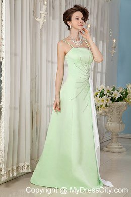 Cheap Yellow Green A-line Straps Beading Brush Train Prom Dress