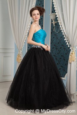 A-line Sweetheart Turqoise and Black Prom Dress with Appliques