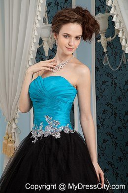 A-line Sweetheart Turqoise and Black Prom Dress with Appliques