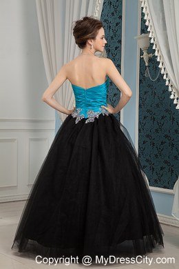 A-line Sweetheart Turqoise and Black Prom Dress with Appliques