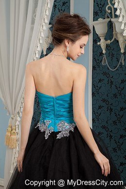 A-line Sweetheart Turqoise and Black Prom Dress with Appliques