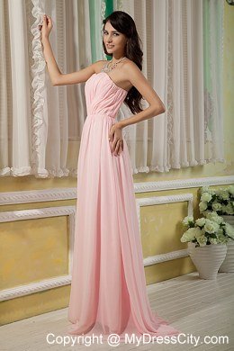 Baby Pink Prom Dress Empire Strapless Ruching