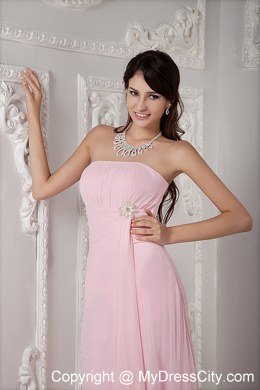 Cheap Baby Pink Prom Dress Empire Strapless Floor-length