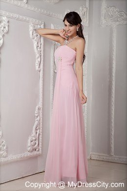 Cheap Baby Pink Prom Dress Empire Strapless Floor-length